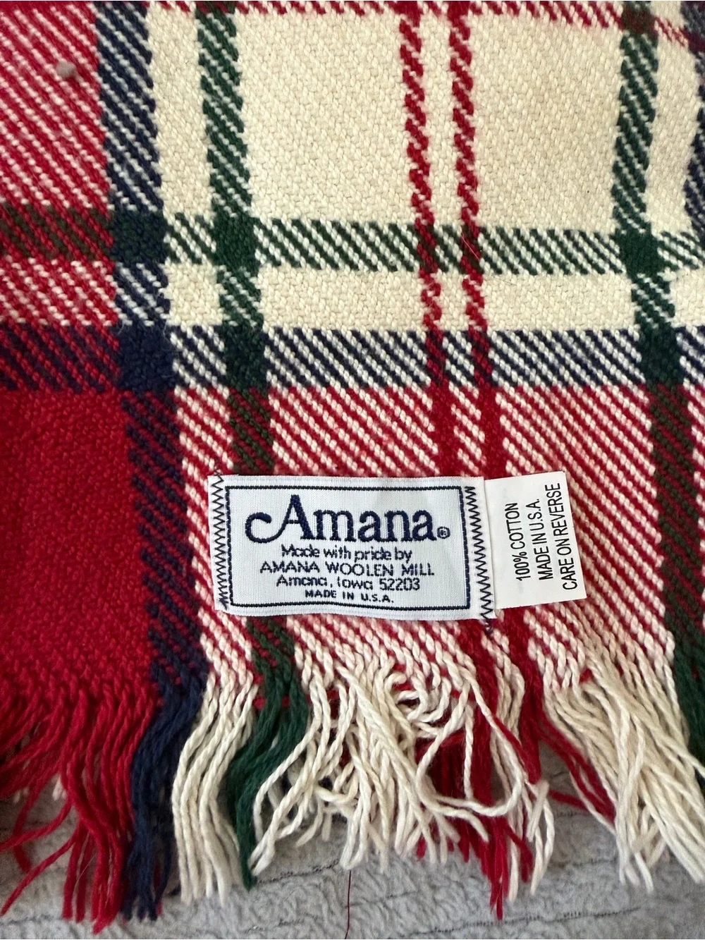 Amiana Red Cream Plaid Fringe Throw Blanket